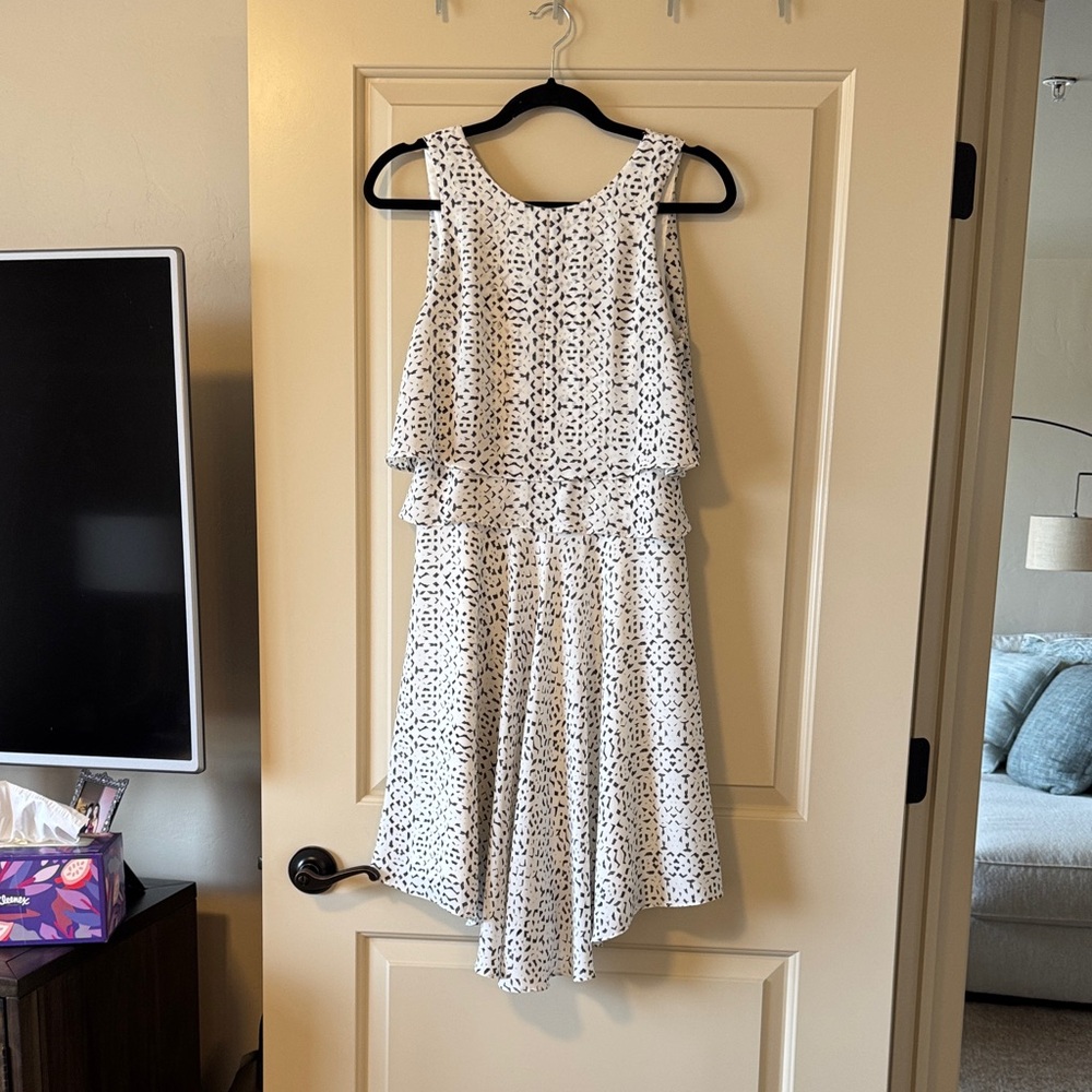 Ivanka Trump White and Black Patterned High Low Dress